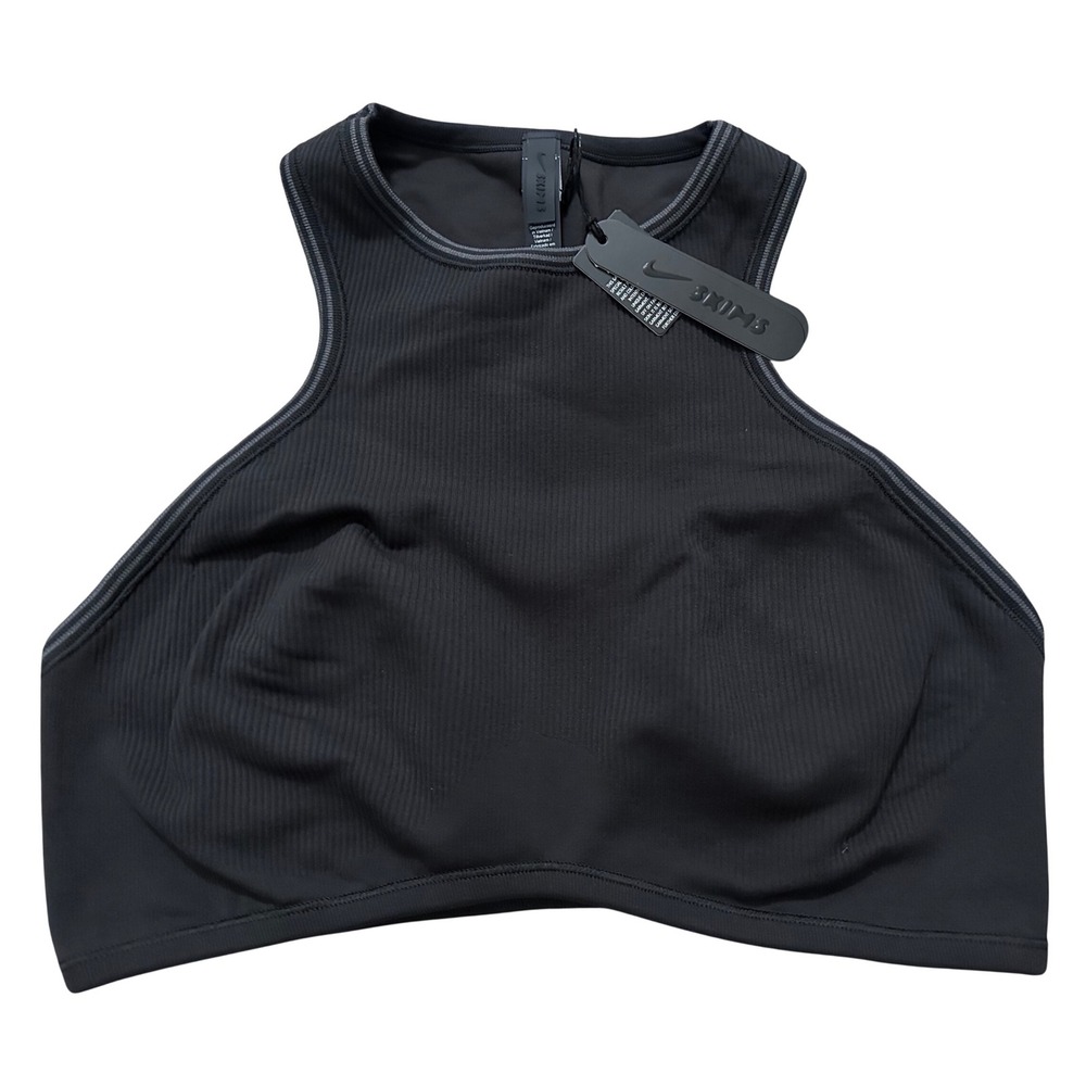 NikeSKIMS Ribbed High Neck Racerback & Front Sports Bra Obsidian/Armor NWT  L/G